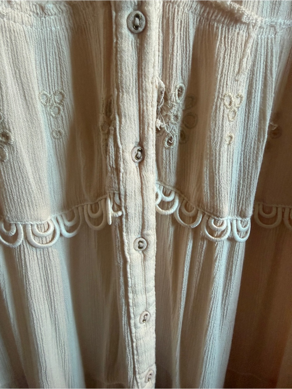 Free People Ivory Collared Button Front Maxi Duster Dress L Peach - Picture 6 of 13